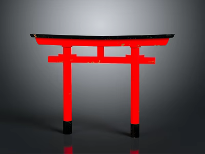 Traditional Japanese Red Torii Gate Wooden Structure With Black Top And Base 3d model