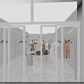 Modern Clothing Store Interior With Clothing Racks Hanging Clothes Sofa Plant And Lighting