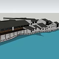 Ancient Architecture Complex With Courtyard Layout Waterfront And Traditional Roofs 3d model