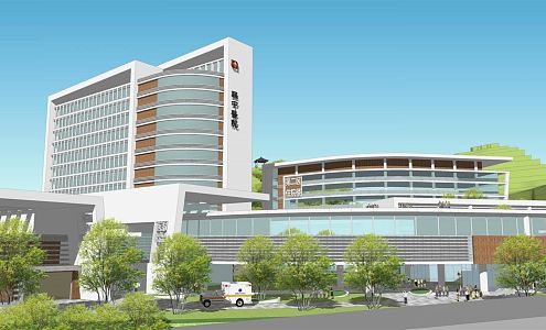 Modern Hospital Architecture Traditional Chinese Medicine Hospital Overall Architectural Landscape 3d model