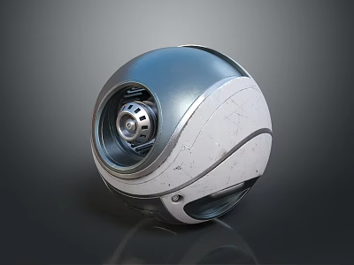 Innovative Computer Tech Spherical Device Featuring Metallic Silver White Exterior And Smooth Texture 3d model