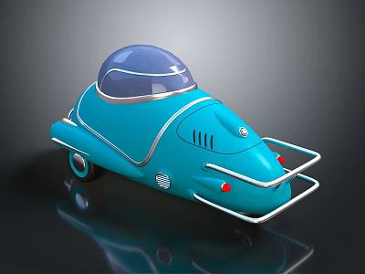 Unique Turquoise Furniture Piece With Transparent Dome And Silver Frame Wheels 3d model