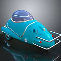 Unique Turquoise Furniture Piece With Transparent Dome And Silver Frame Wheels