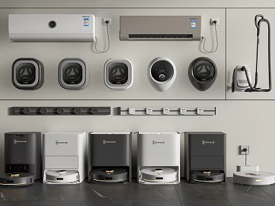 Modern Daily Use Electrical Appliances Display With Air Conditioners Robot Vacuums And Vacuum Cleaners 3d model