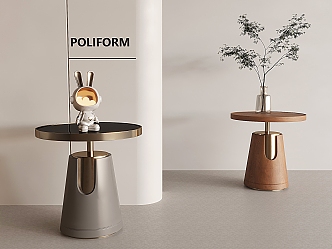 Italian Metal Round Side Table Nordic Light Luxury Corner Table Middle Style Solid Wood Round Table New Chinese Style Coffee Table Nordic Spaceman Rabbit Astronaut Key Storage Tray 3d model