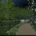 Stunning Peaceful Garden Scenery With Winding Stone Path Calm Lake And Lush Green Bamboo Forest
