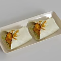 Delicious Chicken Wraps with Fresh Vegetables on White Rectangular Plate Topped with Spices 3d model