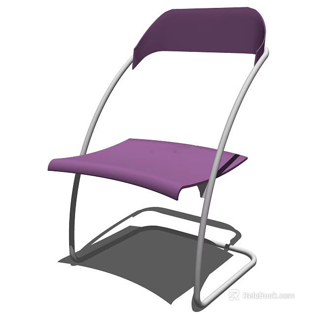 Modern Purple Leisure Chair with Comfortable Seat and Curved Metal Frame 3d model 