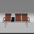 Sleek Three Seat Public Chairs with Orange Seats and Metal Frame Armrests