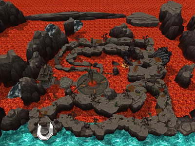 Volcanic Lava Landscape With Circular Rock Platform And Surrounding Structures 3d model