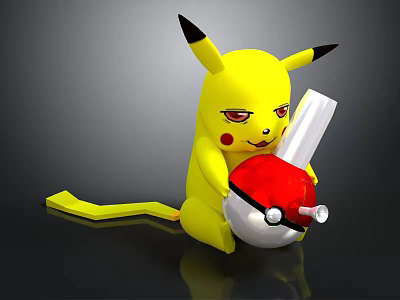 Yellow Pikachu Character With Black Ears Holding Red And White Poké Ball 3d model