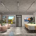 Modern Public Office Space Interior With Open Layout Sofa Table Green Plants And Wall Art