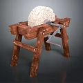 Traditional Wooden Stand With Round Natural Stone Millstone For Grinding