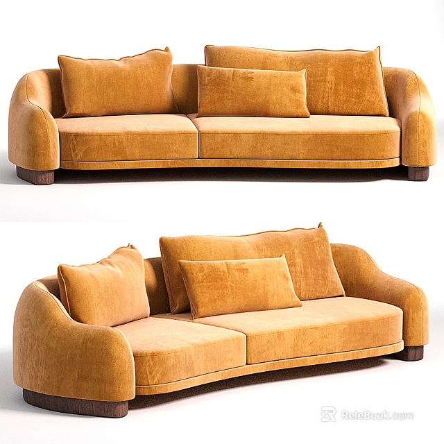 Elegant Modern Orange Velvet Multi Person Sofa With Comfortable Cushions And Stylish Design 3d model 