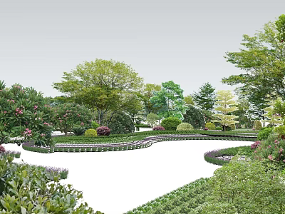 Scenic Park Landscape With Lush Greenery Various Trees Colorful Flowers And Curved Paths 3d model