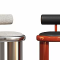 Three Modern Bar Stools With Metal Frames Red And Silver Colors Soft Padded Seats