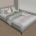 Modern Children's Bed With Plush Toys Striped Pillow And Green Blanket Near Window With Blinds