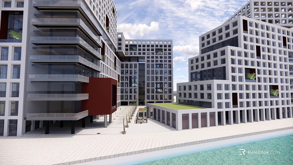 Modern Industrial Factory Building With Steel Structure Large Windows And Waterfront View 3d model 