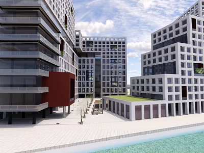 Modern Industrial Factory Building With Steel Structure Large Windows And Waterfront View 3d model
