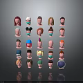 Collection of Multiple Cartoon Character Heads With Various Hairstyles And Hats
