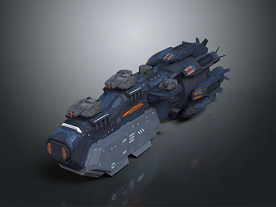 Futuristic Sci Fi Spaceship 3D Model With Detailed Blue Gray Hull And Orange Accents 3d model