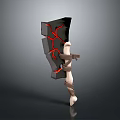 Black Axe With Red Cracks And Bone Handle Wrapped In Brown Straps