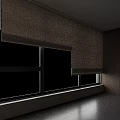 Beige Roller Blinds For Large Windows With Mountain View And Wooden Walls Bookshelves Gray Floor