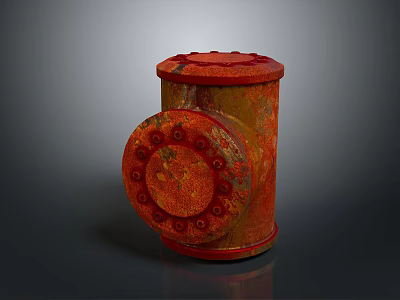 Red Industrial Valve Equipment Featuring Rustic Texture Bolted Flange And Mechanical Design 3d model