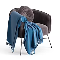 Velvet Single Sofa With Curved Armrests Metal Legs Button Tufted Cushion And Blue Throw Blanket