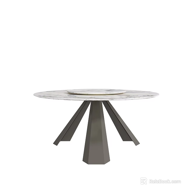 Modern Round Dining Table With Marble Top And Geometric Metal Base 3d model 