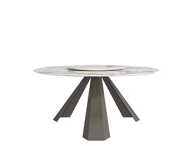 Modern Round Dining Table With Marble Top And Geometric Metal Base 3d model