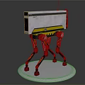 Yellow And Black Striped Mechanical Device With Four Legs On Circular Base 3d model