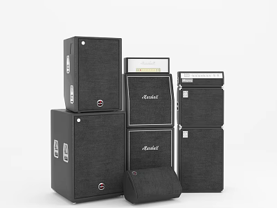 Marshall Black Stacked Headphones and Speakers with Modern Design and High Quality Sound 3d model