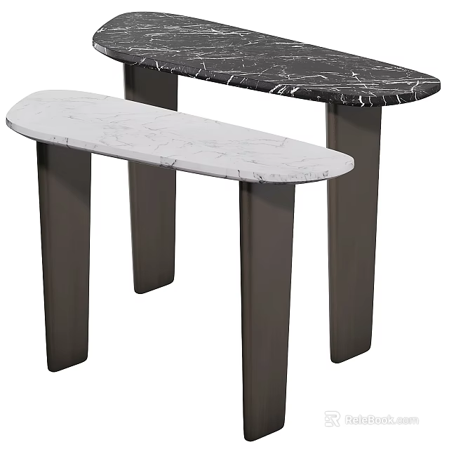 Two Console Tables With White And Black Marble Top And Dark Base 3d model