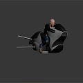 Sleek Futuristic Motorcycle with Male Rider on Aerodynamic White Black Body in Modern Studio