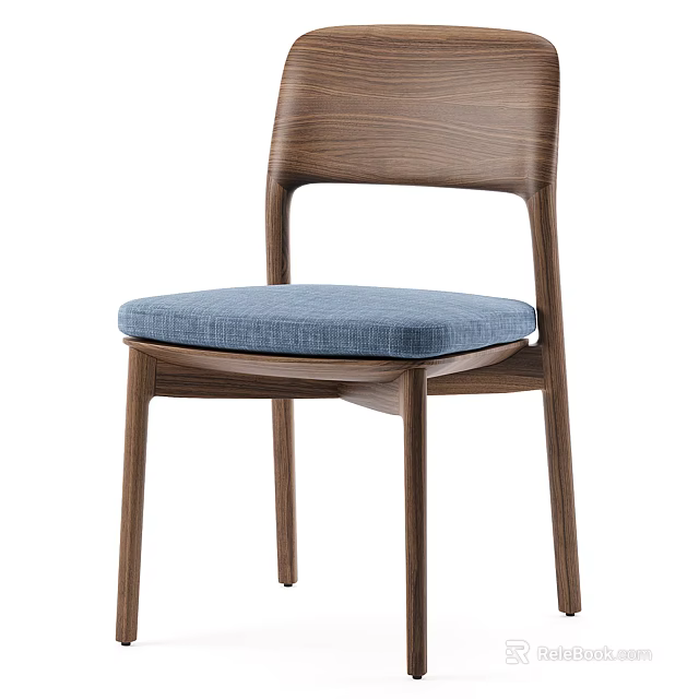 Modern Wooden Leisure Chair With Blue Padded Seat And Minimalist Design 3d model 