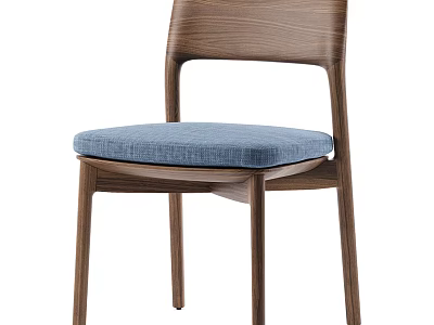 Modern Wooden Leisure Chair With Blue Padded Seat And Minimalist Design 3d model