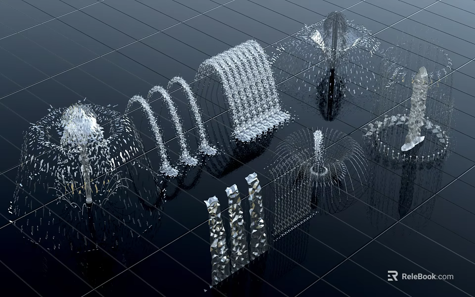 Modern Fountain Designs Featuring Various Unique Structures And Decorative Water Elements 3d model 