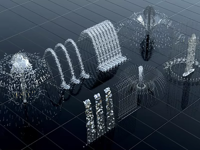 Modern Fountain Designs Featuring Various Unique Structures And Decorative Water Elements 3d model