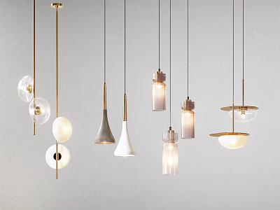 Various Modern Pendant Lights With Different Shapes And Metallic Accents For Interior Decoration 3d model