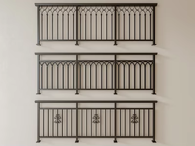 Wrought Iron Railings Featuring Three Different Decorative Patterns 3d model