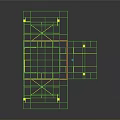 Building Construction Framework 3D Model With Green Structure And Yellow Columns