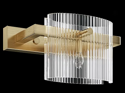 Modern Elegant Golden Metal Wall Sconce With Transparent Vertical Striped Glass Shade 3d model