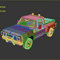Vintage Style Beige And Pink Striped Single Cab Pickup Truck Toy Model With Roof Rack