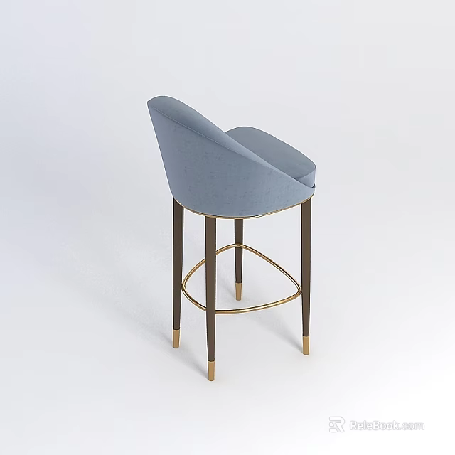 Tech Exhibition Hall Modern Blue Bar Stool With Wooden Legs And Golden Accents 3d model 