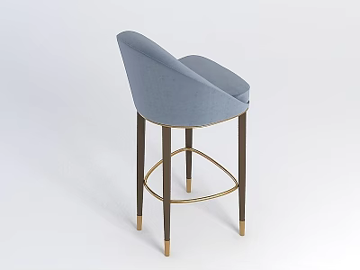 Tech Exhibition Hall Modern Blue Bar Stool With Wooden Legs And Golden Accents 3d model