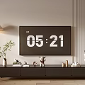 Modern TV Stand With Flat Screen TV Green Plant Floor Lamp And Decorative Items