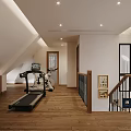 Attic Home Gym With Fitness Equipment And Wooden Flooring