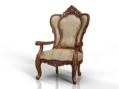 Classical Single Sofa Featuring Carved Wooden Armrests Backrest And Patterned Fabric Upholstery 3d model