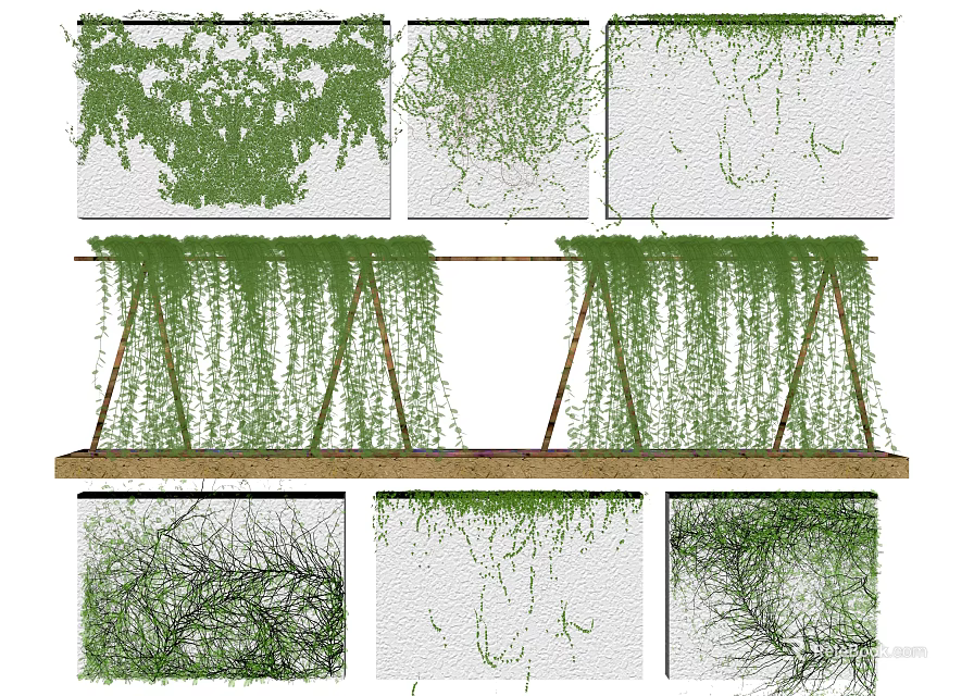 Lush Garden Landscape With Hanging Green Vines And Wooden Support Structure 3d model 
